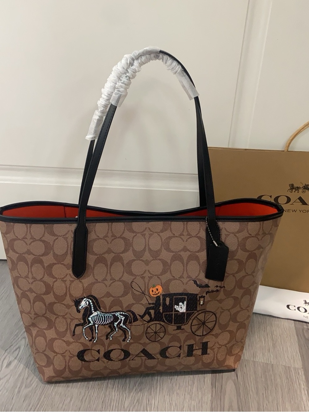 Coach City Tote In Signature Canvas With Halloween Horse And Carriage